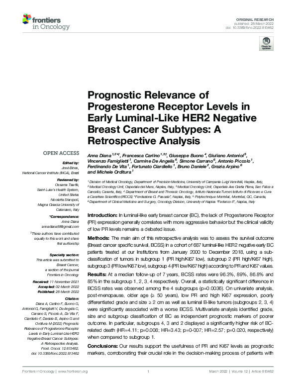 (PDF) Prognostic Relevance of Progesterone Receptor Levels in Early ...