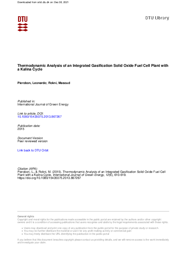 (PDF) Thermodynamic Analysis of an Integrated Gasification Solid Oxide ...