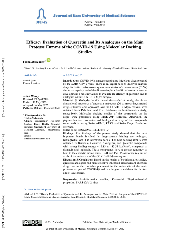 (PDF) Efficacy Evaluation of Quercetin and Its Analogues on the Main ...