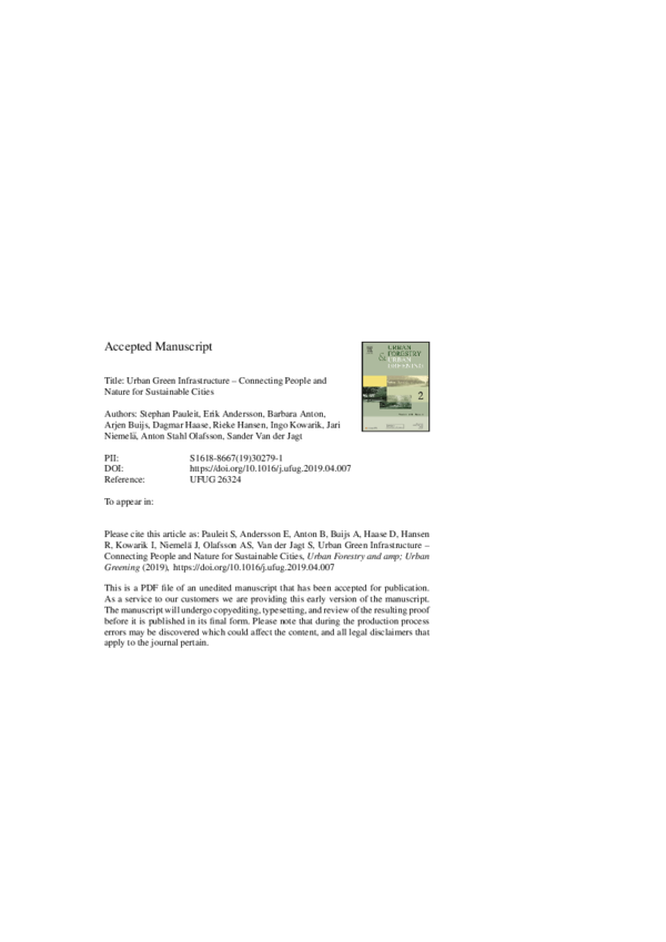 (PDF) Urban green infrastructure – connecting people and nature for ...