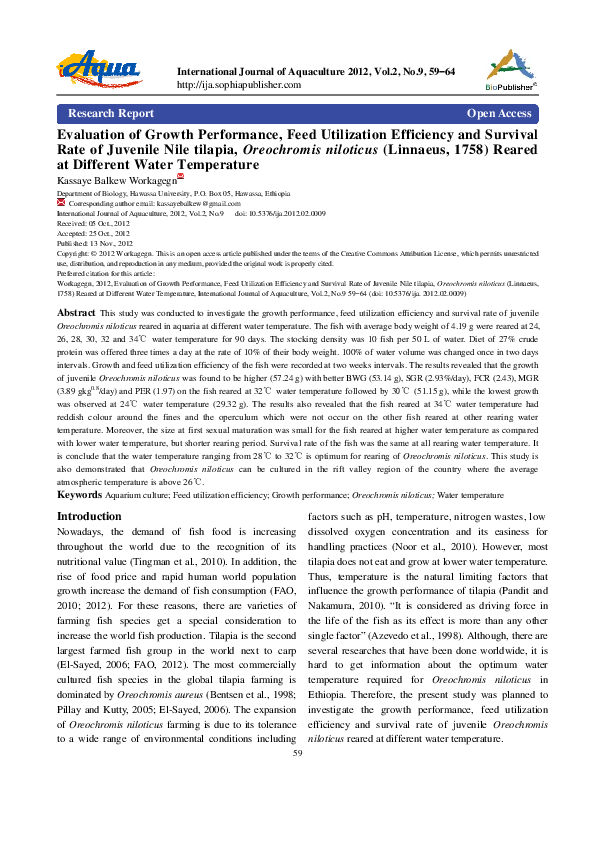 (PDF) Evaluation of Growth Performance, Feed Utilization Efficiency and ...