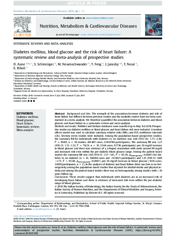 (PDF) Diabetes mellitus, blood glucose and the risk of heart failure: A ...