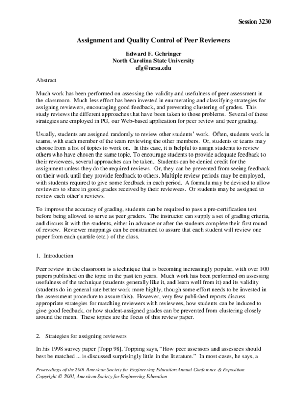 (PDF) Assignment And Quality Control Of Peer Reviewers