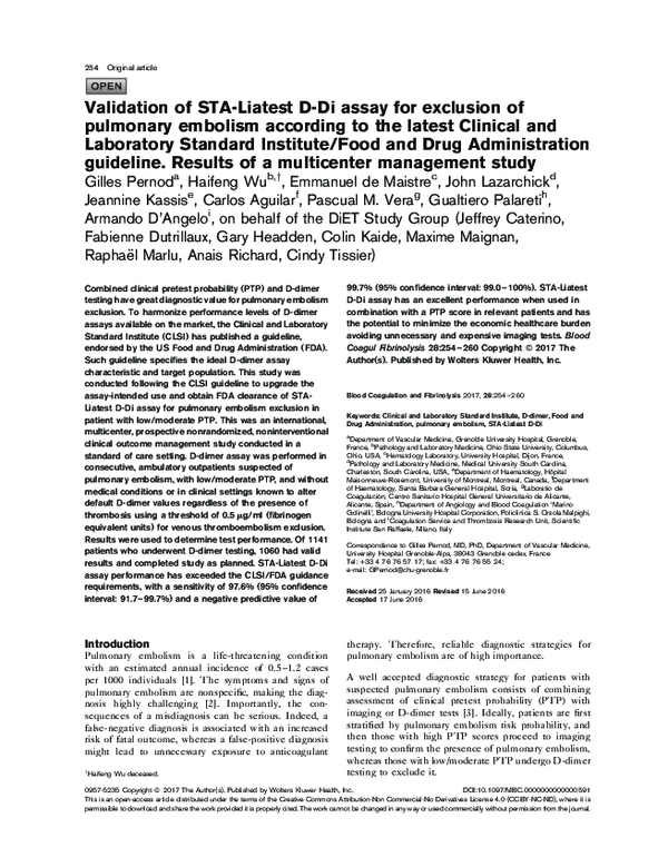 (PDF) Validation of STALiatest DDi assay for exclusion of pulmonary