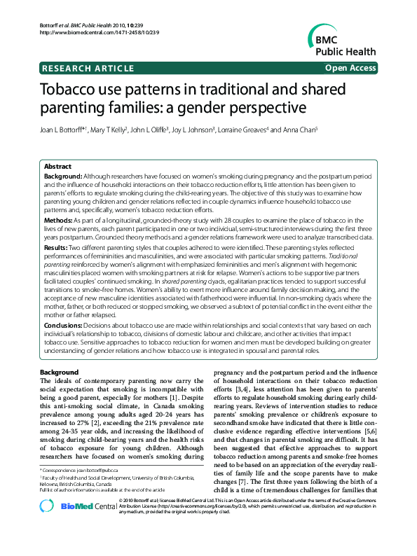 (PDF) Tobacco use patterns in traditional and shared parenting families ...