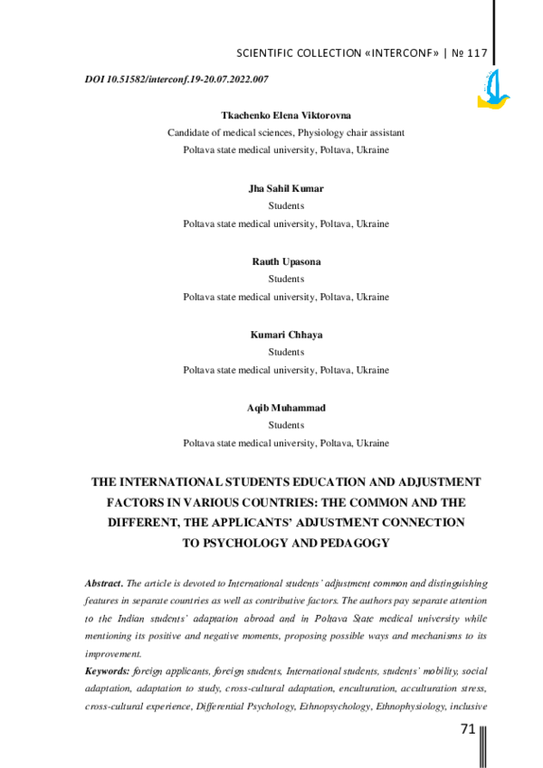 (PDF) The International Students Education and Adjustment Factors in ...