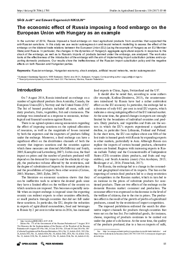 (PDF) The economic effect of Russia imposing a food embargo on the ...