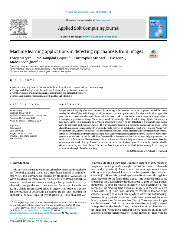 (PDF) Machine learning applications in detecting rip channels from images