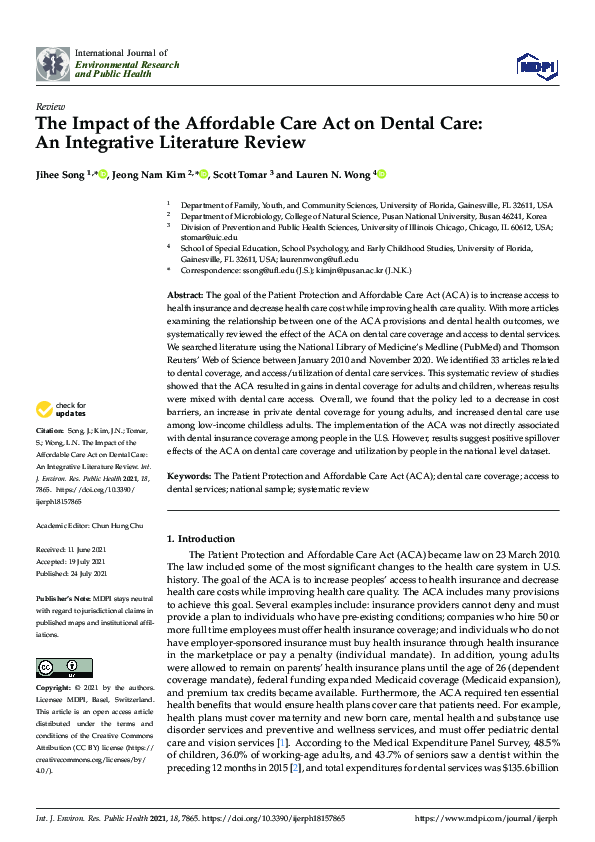 (PDF) The Impact of the Affordable Care Act on Dental Care: An ...