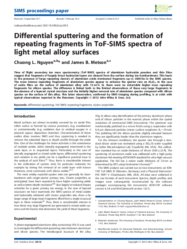(PDF) Differential sputtering and the formation of repeating fragments ...