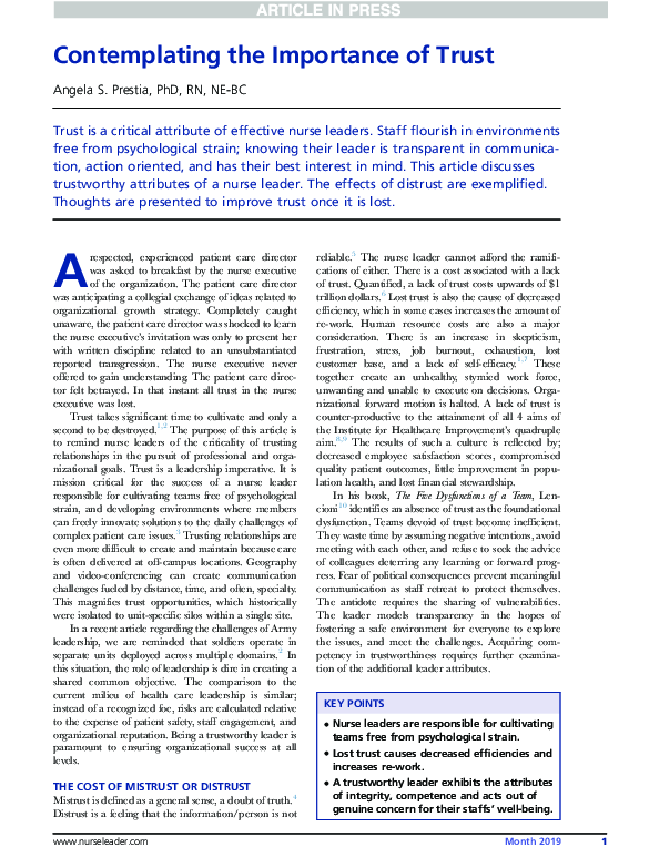 (PDF) Contemplating the Importance of Trust