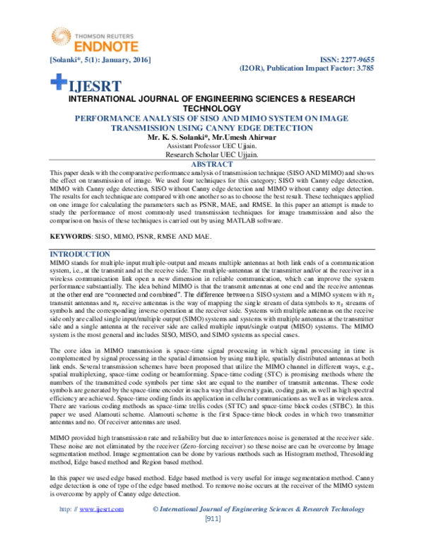 (PDF) Technology Performance Analysis of Siso and Mimo System on Image ...