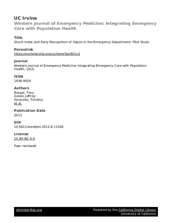 (PDF) Shock index and early recognition of sepsis in the emergency ...