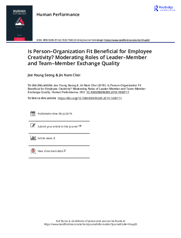 (PDF) Is Person–Organization Fit Beneficial for Employee Creativity ...