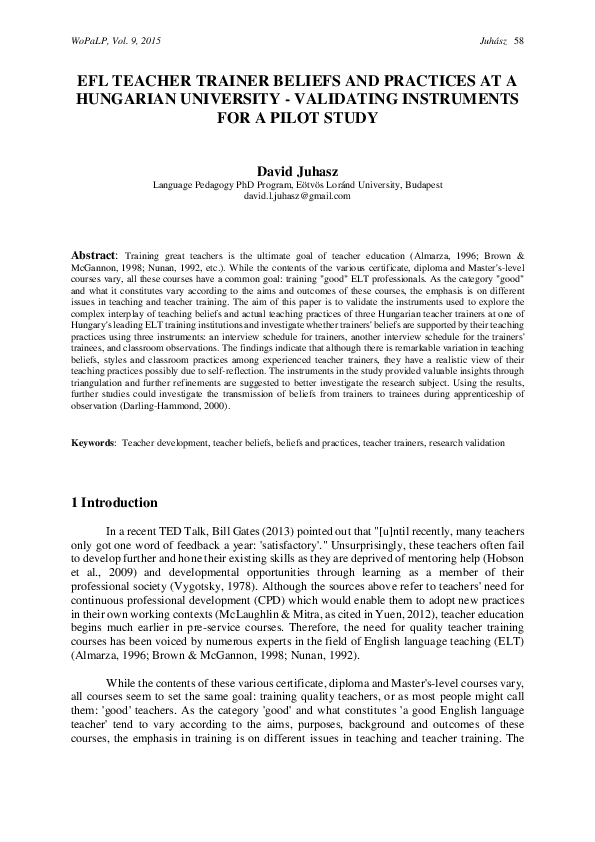 (PDF) Efl Teacher Trainer Beliefs and Practices at a Hungarian ...
