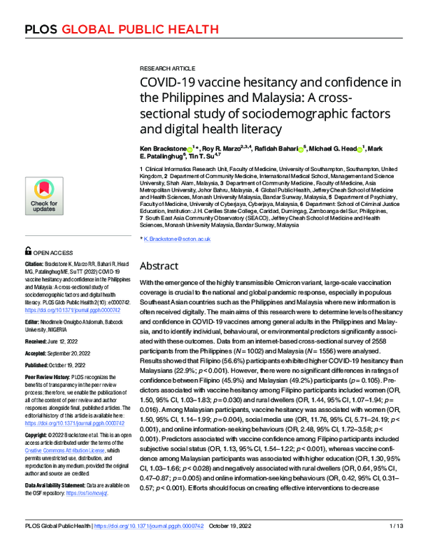 (PDF) COVID-19 vaccine hesitancy and confidence in the Philippines and ...