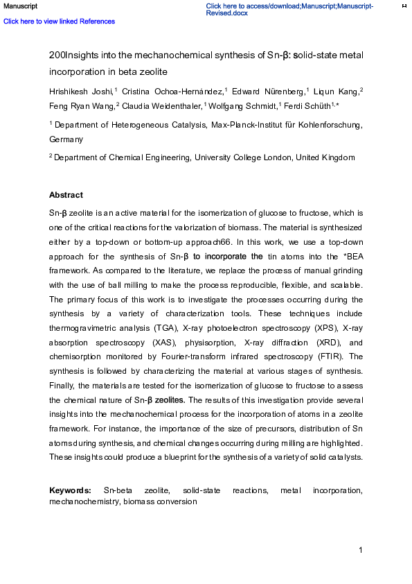 (PDF) Insights into the mechanochemical synthesis of Sn-β: Solid-state ...