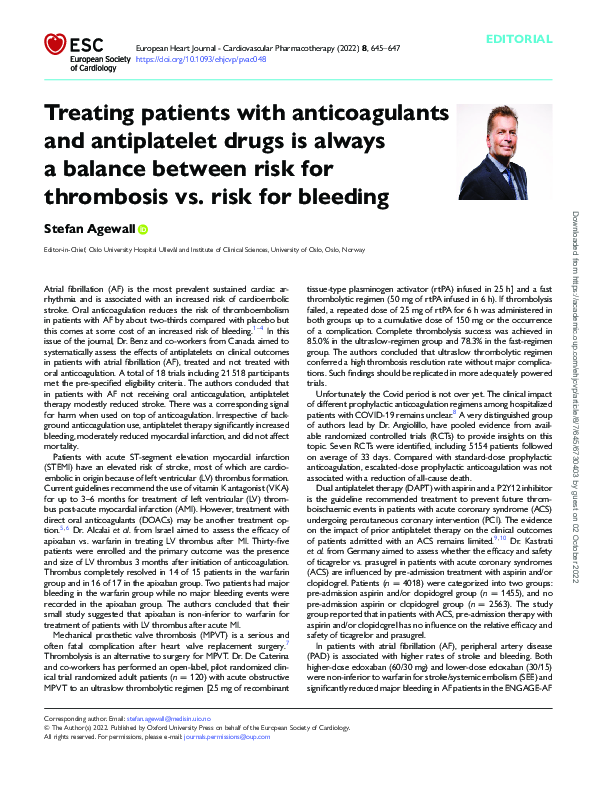 (PDF) Treating patients with anticoagulants and antiplatelet drugs is ...