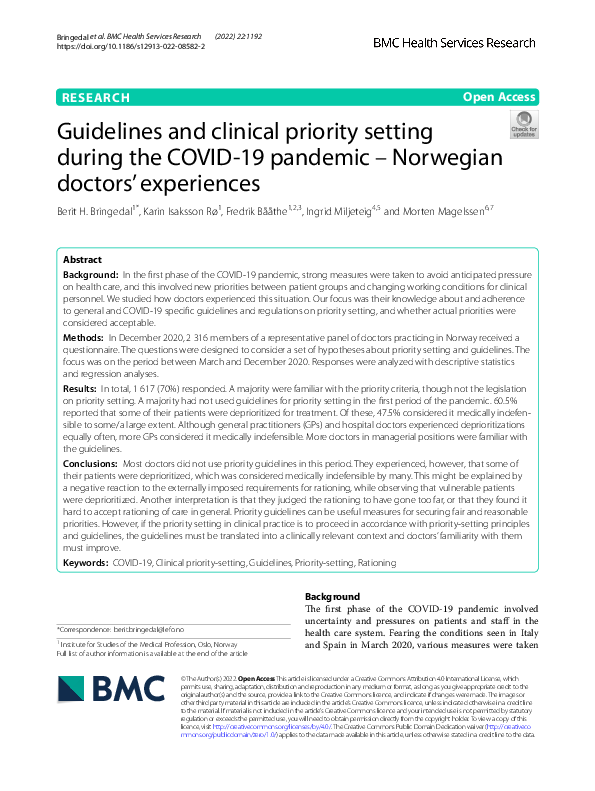 (PDF) Guidelines and clinical priority setting during the COVID-19 ...