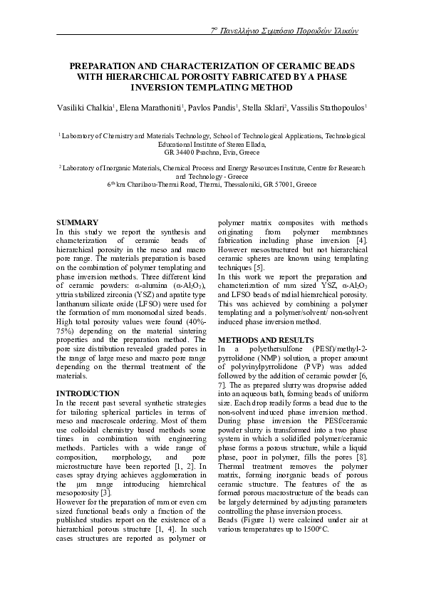 (PDF) Preparation and Characterization of Ceramic Beads with ...