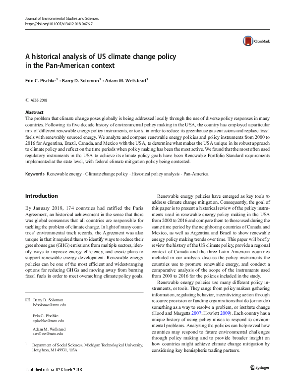 (PDF) A historical analysis of US climate change policy in the Pan ...