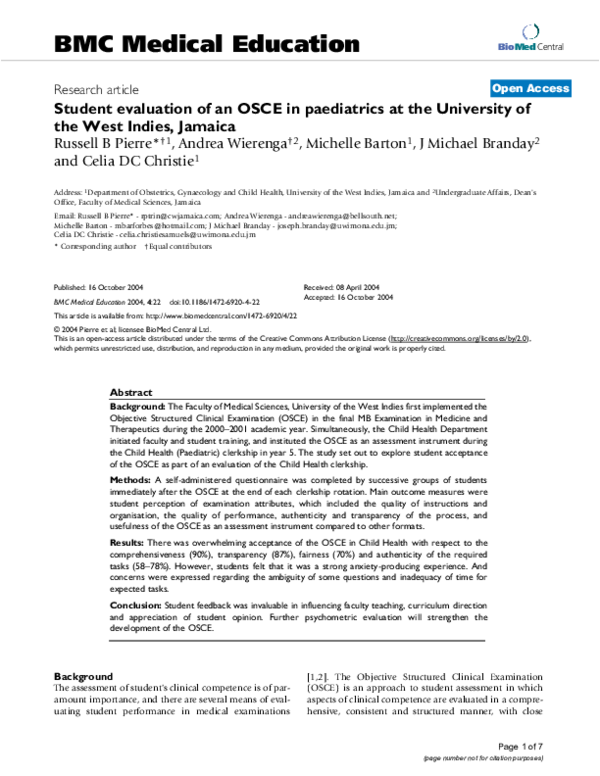 (PDF) Student evaluation of an OSCE in paediatrics at the University of ...