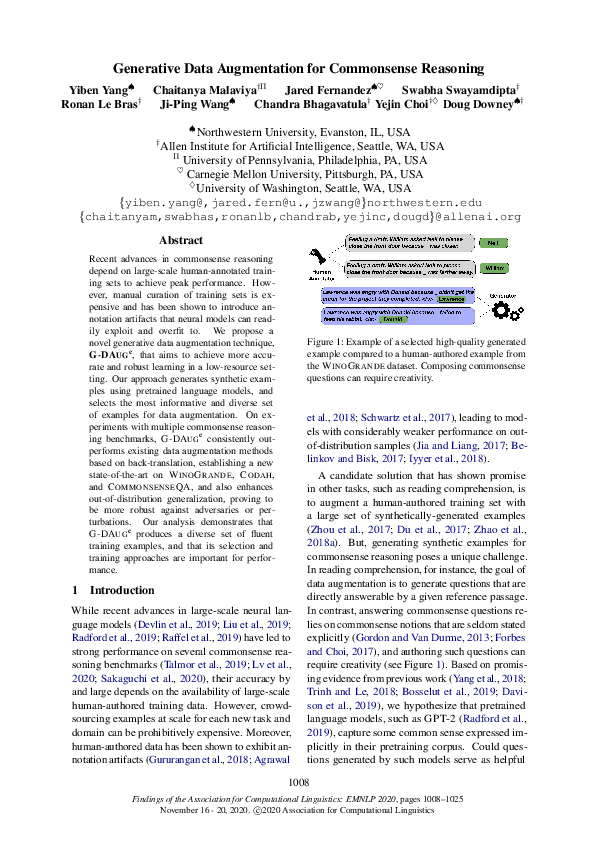 (PDF) Generative Data Augmentation for Commonsense Reasoning