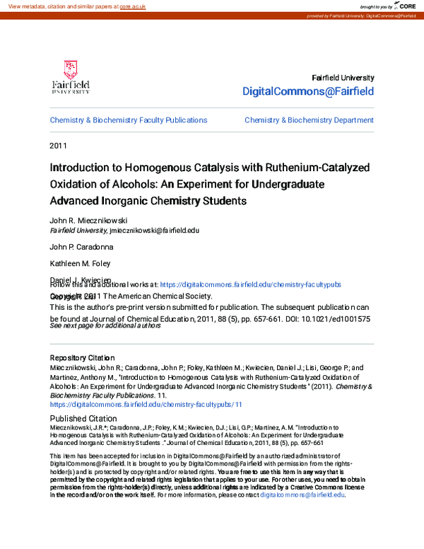 (PDF) Introduction to Homogenous Catalysis with RutheniumCatalyzed