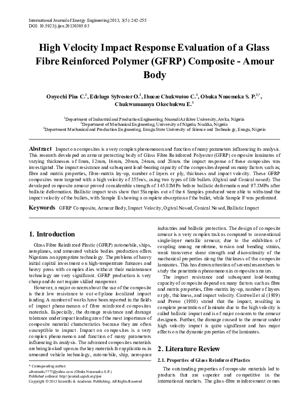 (PDF) High Velocity Impact Response Evaluation of a Glass Fibre ...