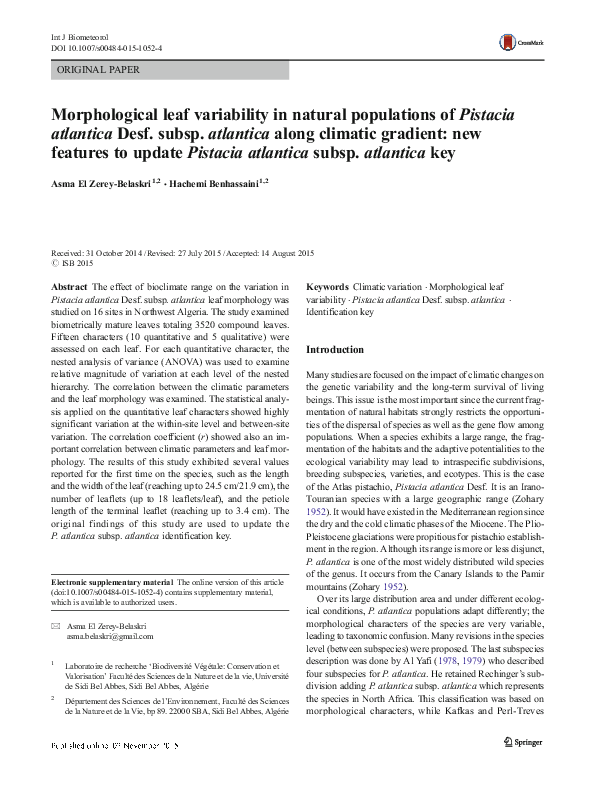 (PDF) Morphological leaf variability in natural populations of Pistacia ...