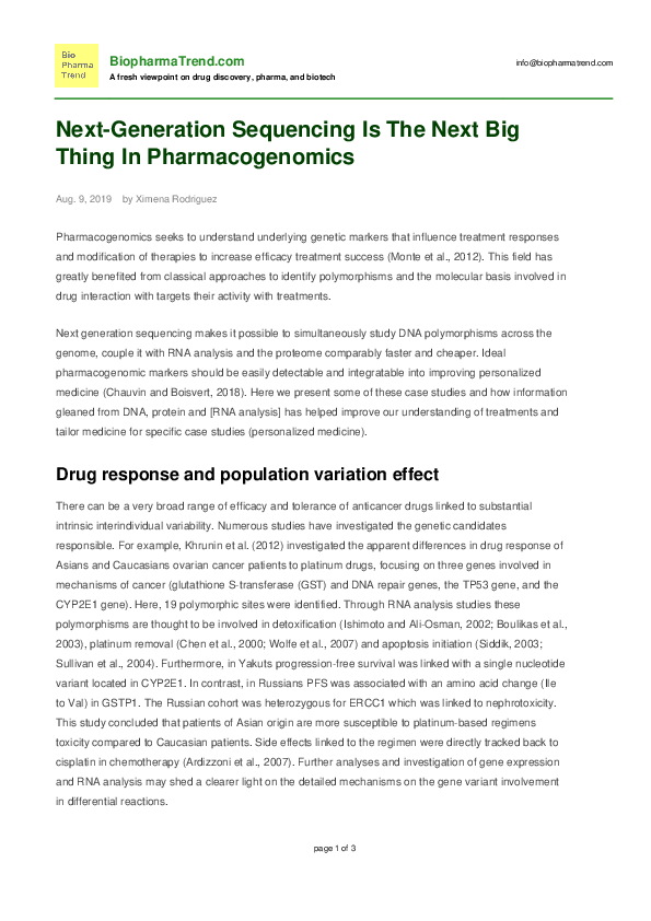 (PDF) Next-Generation Sequencing Is The Next Big Thing In Pharmacogenomics