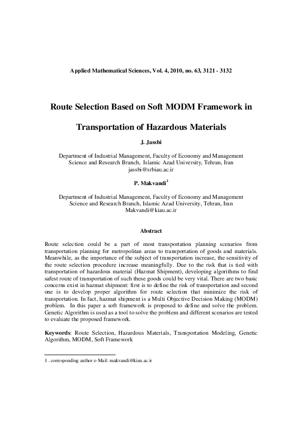 (PDF) Route Selection Based on Soft MODM Framework in Transportation of ...