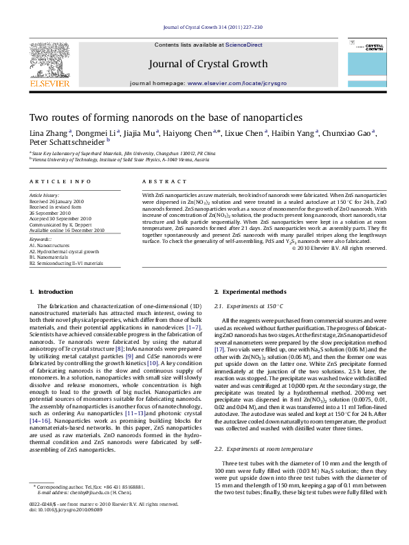 (PDF) Two routes of forming nanorods on the base of nanoparticles