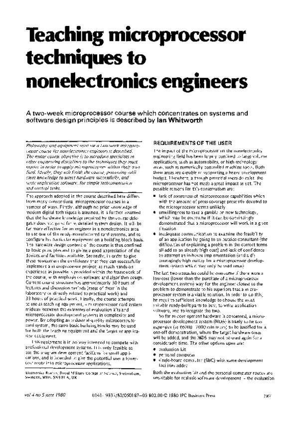 (PDF) Teaching microprocesor techniques to nonelectronics engineers
