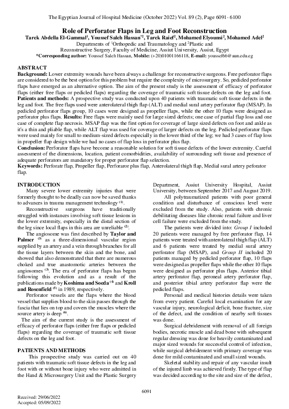 Role of Perforator Flaps in Leg and Foot Reconstruction