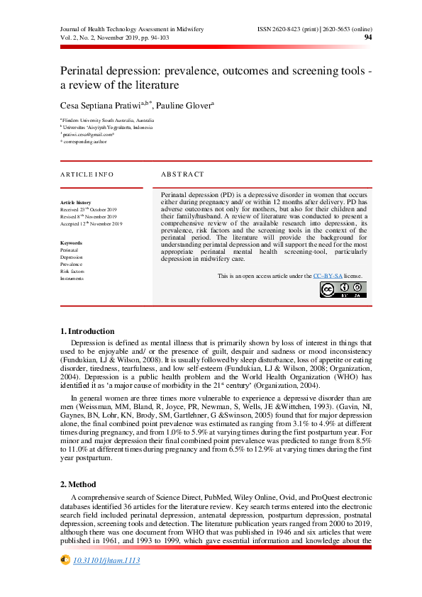 (PDF) Perinatal depression prevalence, and screening tools
