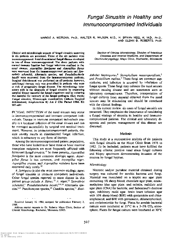 (PDF) Fungal Sinusitis in Healthy and Immunocompromised Individuals