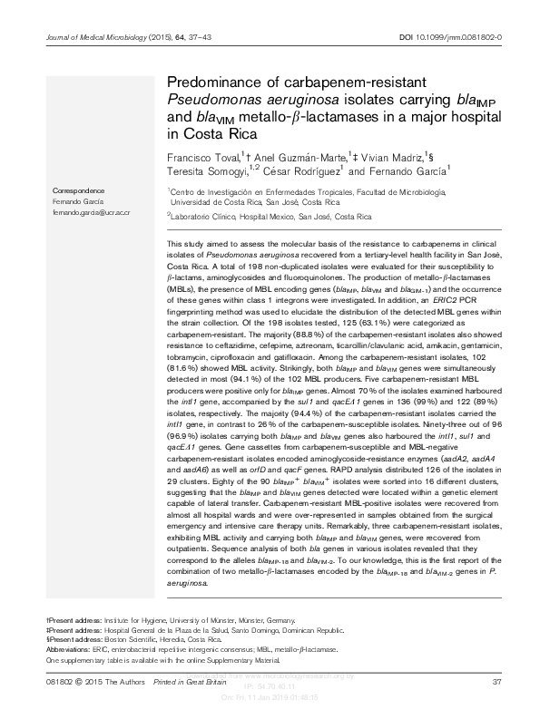 (PDF) Predominance of carbapenem-resistant Pseudomonas aeruginosa ...