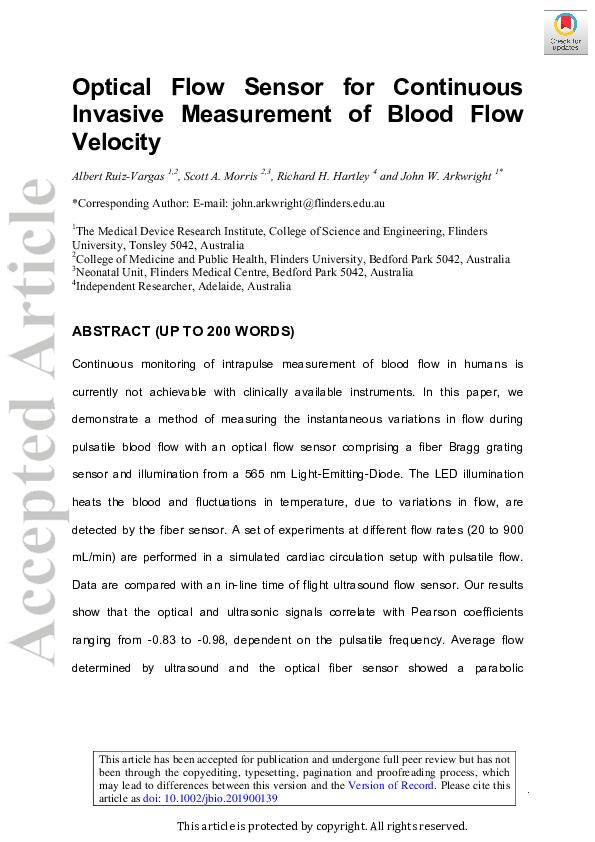 (PDF) Optical flow sensor for continuous invasive measurement of blood