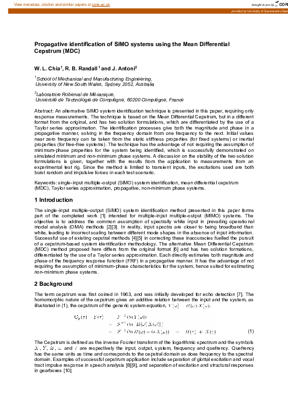 (PDF) Propagative identification of SIMO systems using the Mean ...