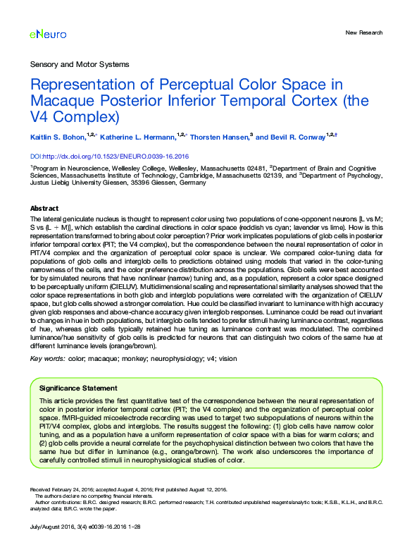 (PDF) Representation of Perceptual Color Space in Macaque Posterior ...