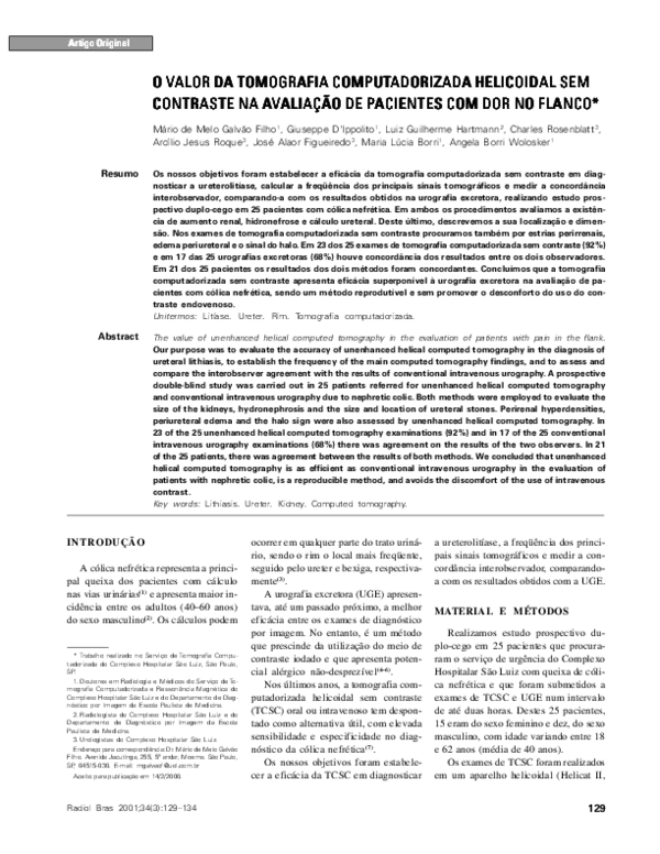 (PDF) O valor da tomografia computadorizada helicoidal sem contraste na ...
