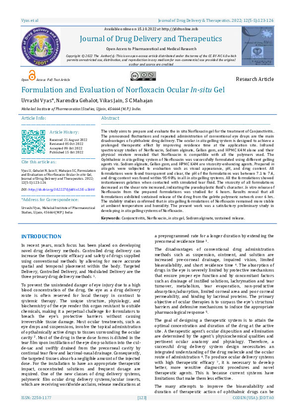 (PDF) Formulation and Evaluation of Norfloxacin Ocular In-situ Gel