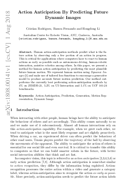 (PDF) Action Anticipation by Predicting Future Dynamic Images