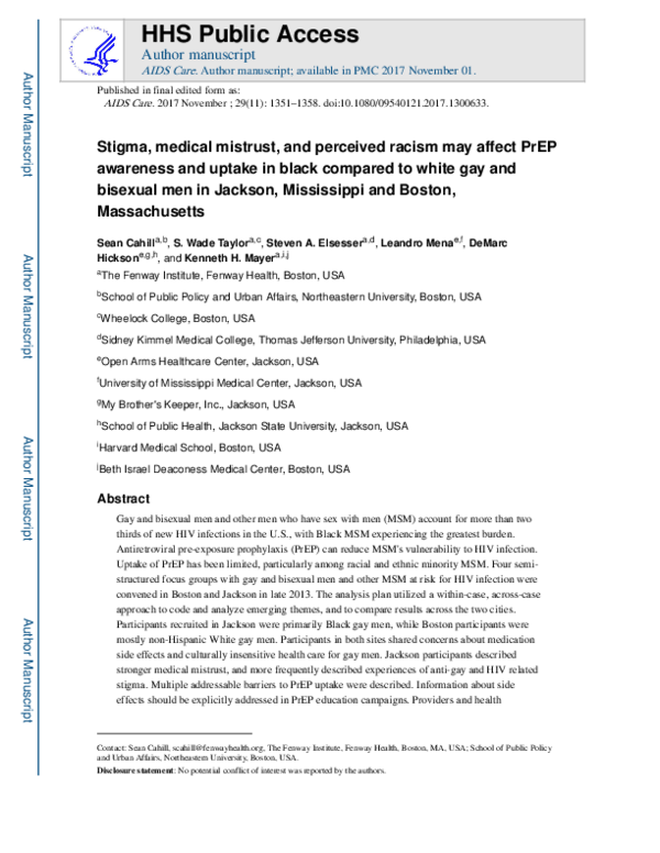 (PDF) Stigma, medical mistrust, and perceived racism may affect PrEP ...