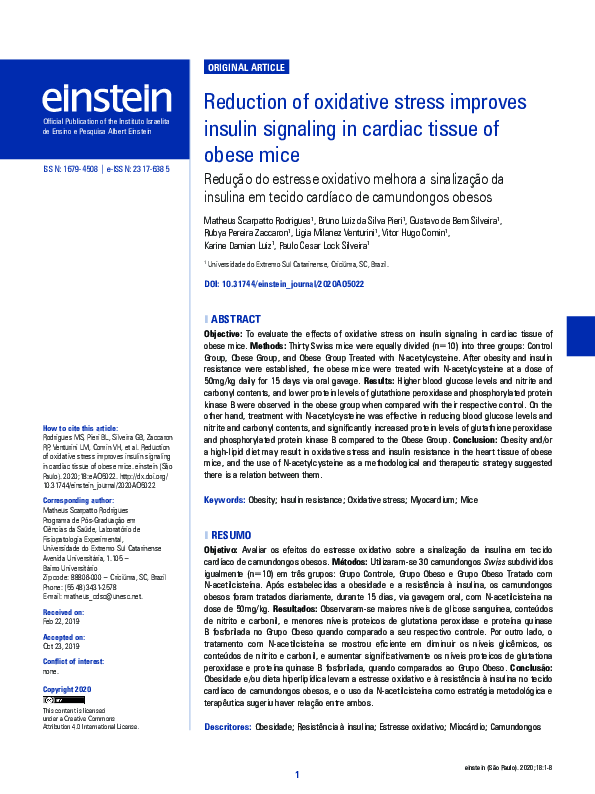 (PDF) Reduction of oxidative stress improves insulin signaling in ...