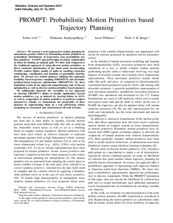 (PDF) PROMPT: Probabilistic Motion Primitives based Trajectory Planning