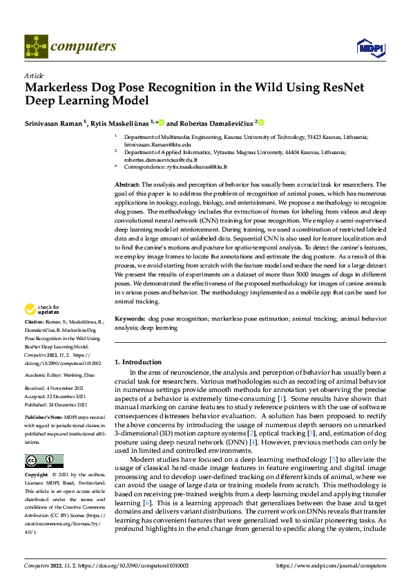 (PDF) Markerless Dog Pose Recognition in the Wild Using ResNet Deep ...
