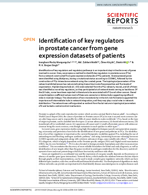 (PDF) Identification of key regulators in Prostate cancer from gene ...