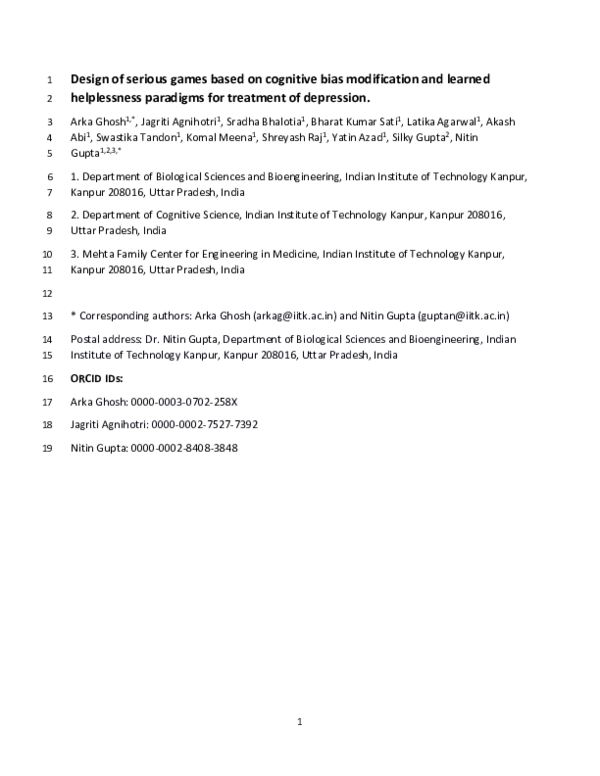 (PDF) Design of serious games based on cognitive bias modification and ...